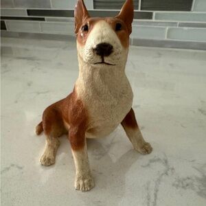 1989 SIGNED CASTAGNA ITALY TAN  / WHITE BULL TERRIER  DOG FIGURINE